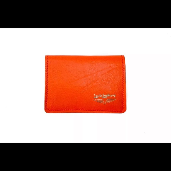 RARE LEWIS LEATHERS AVIAKIT Horsehide Card Case Wallet England Orange Red Bifold - Picture 4 of 8